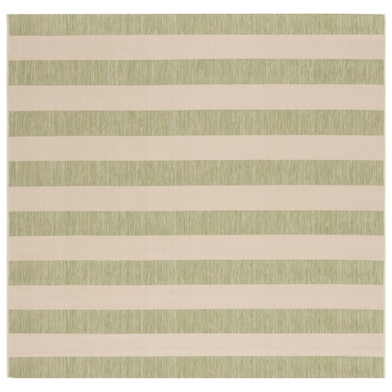 Safavieh Courtyard Ermintrude Striped Indoor/Outdoor Area Rug, Beige/Sage Green, 6'7" x 6'7" Square