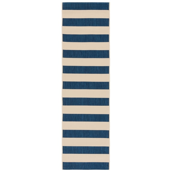 Safavieh Courtyard Ermintrude Striped Indoor/Outdoor Runner Rug, Beige/Navy, 2'3" x 8'