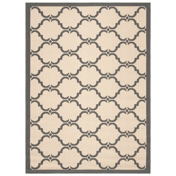 SAFAVIEH Courtyard Estelle Geometric Indoor/Outdoor Area Rug, 4' x 5'7", Beige/Anthracite