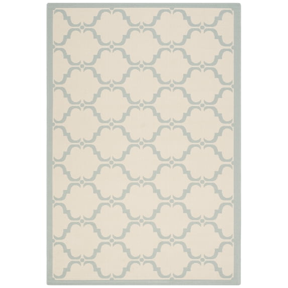 SAFAVIEH Courtyard Estelle Geometric Indoor/Outdoor Area Rug, 4' x 5'7", Beige/Aqua