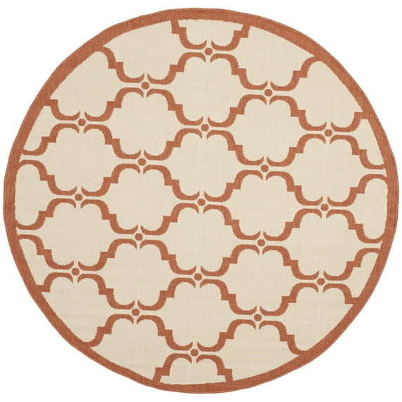 SAFAVIEH Courtyard Estelle Geometric Indoor/Outdoor Area Rug, 5'3" x 5'3" Round, Beige/Terracotta