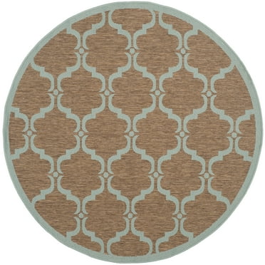 SAFAVIEH Courtyard Estelle Geometric Indoor/Outdoor Area Rug, 5'3" x 5'3" Round, Brown/Aqua