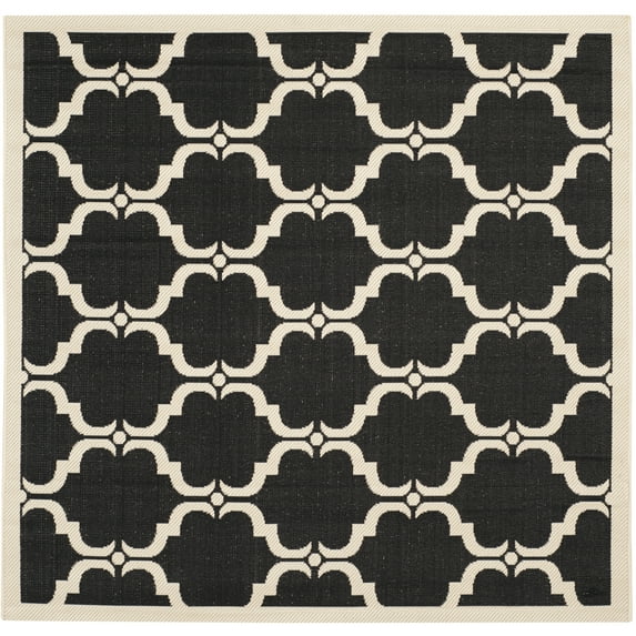 SAFAVIEH Courtyard Estelle Geometric Indoor/Outdoor Area Rug, 5'3" x 5'3" Square, Black/Beige