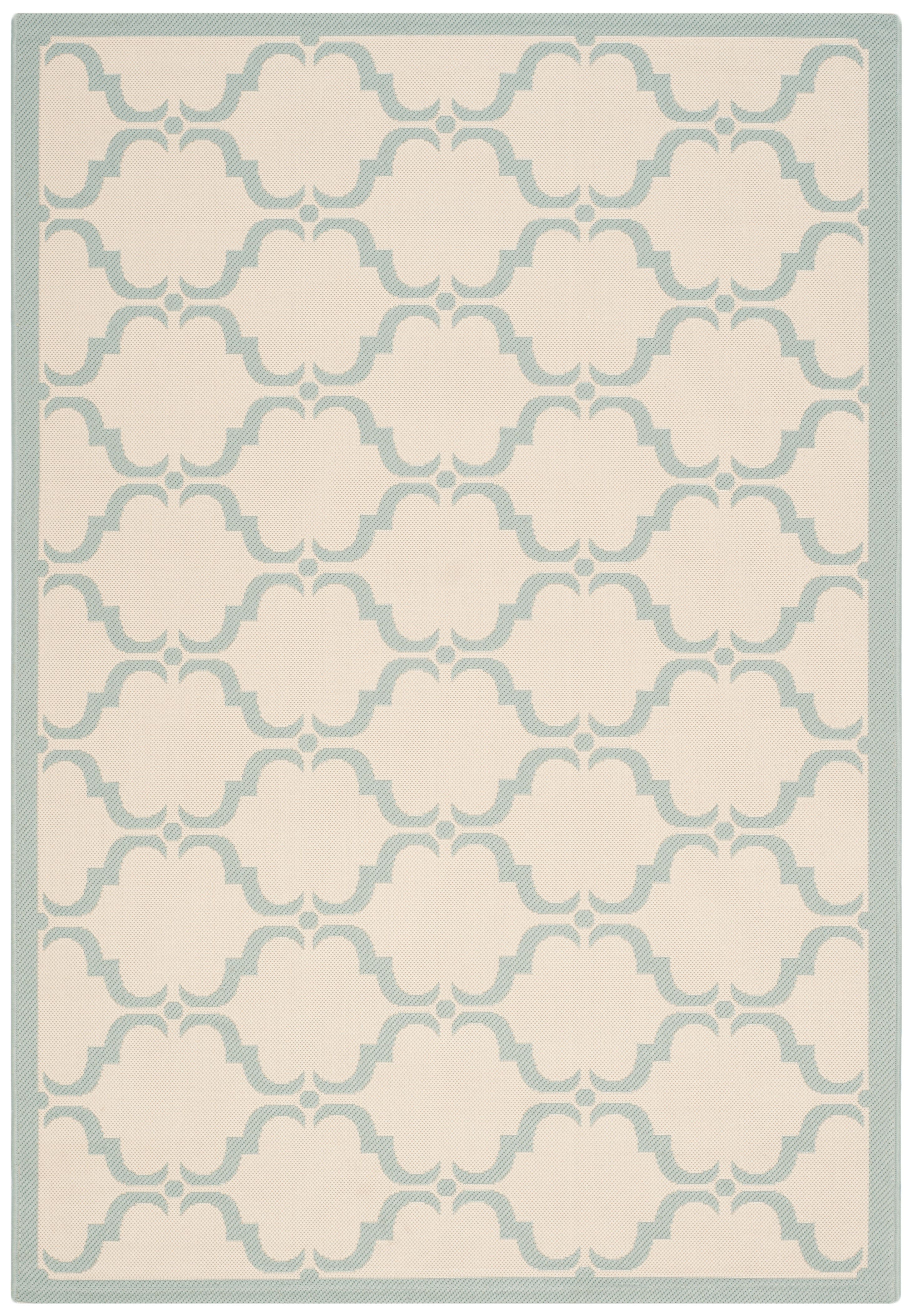 Beige and Aqua Geometric Outdoor Area Rug