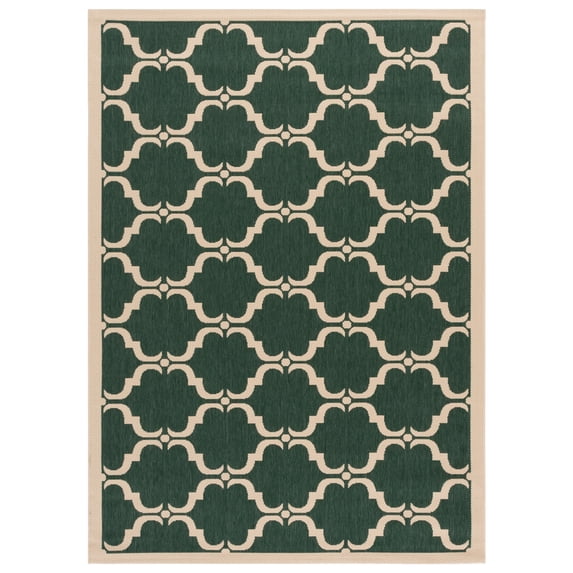 SAFAVIEH Courtyard Estelle Geometric Indoor/Outdoor Area Rug, 5'3" x 7'7", Dark Green/Beige