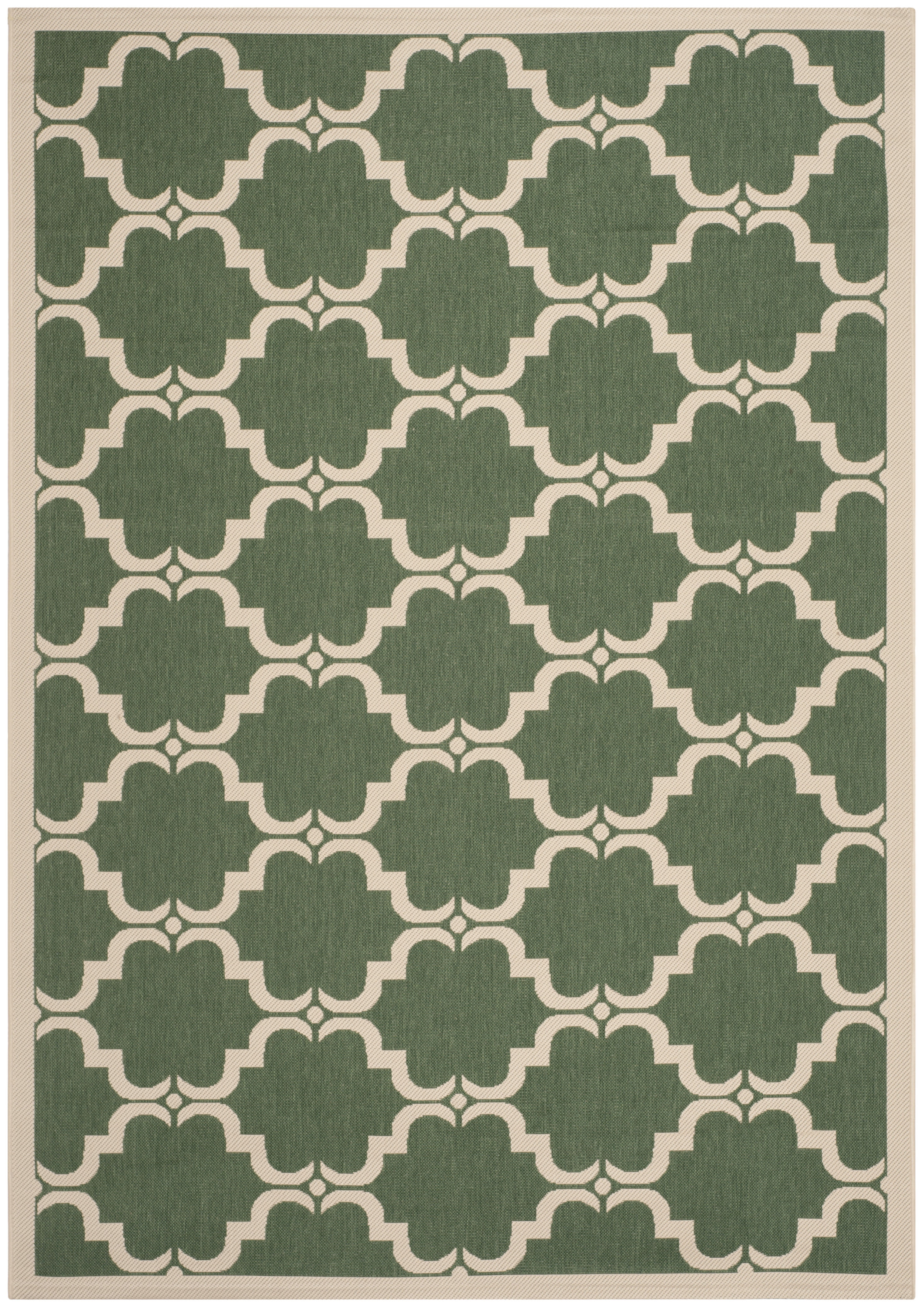 Dark Green and Beige Rectangular Synthetic Outdoor Area Rug