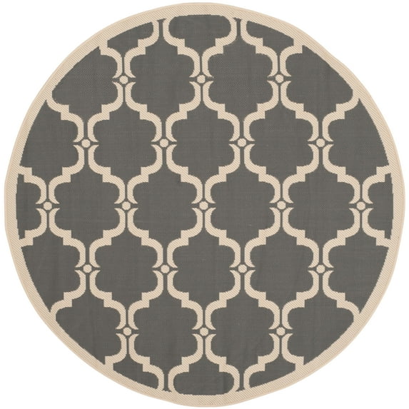 SAFAVIEH Courtyard Estelle Geometric Indoor/Outdoor Area Rug, 6'7" x 6'7" Round, Anthracite/Beige