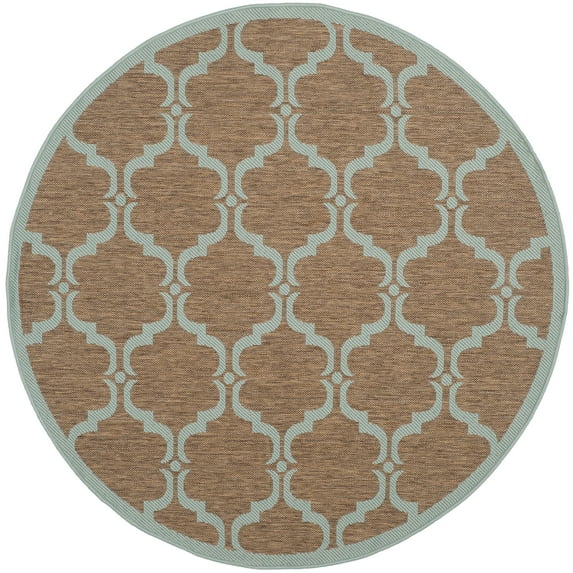 SAFAVIEH Courtyard Estelle Geometric Indoor/Outdoor Area Rug, 6'7" x 6'7" Round, Brown/Aqua