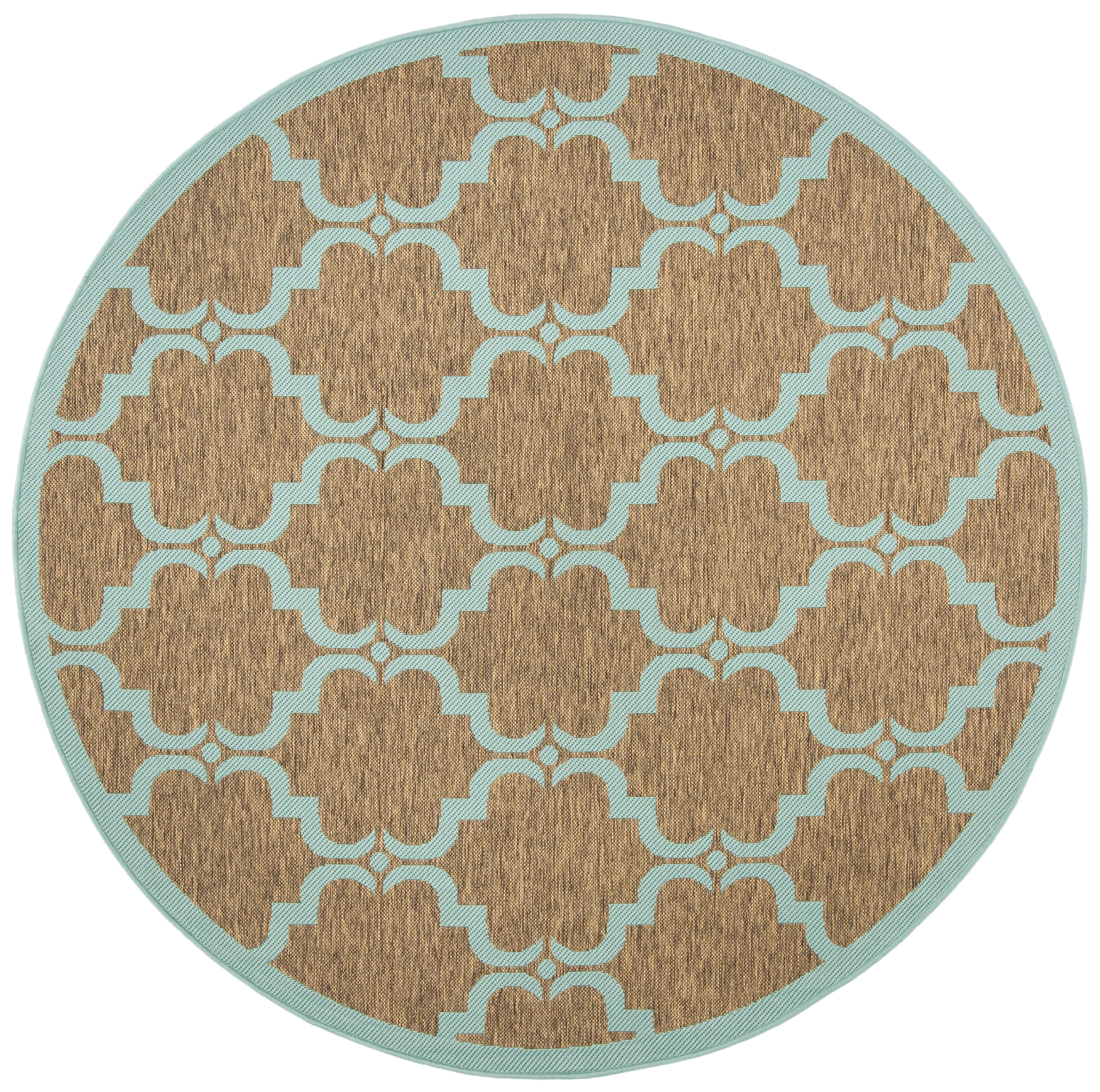 SAFAVIEH Courtyard Estelle Geometric Indoor/Outdoor Area Rug, 6'7" x 6'7" Round, Brown/Aqua