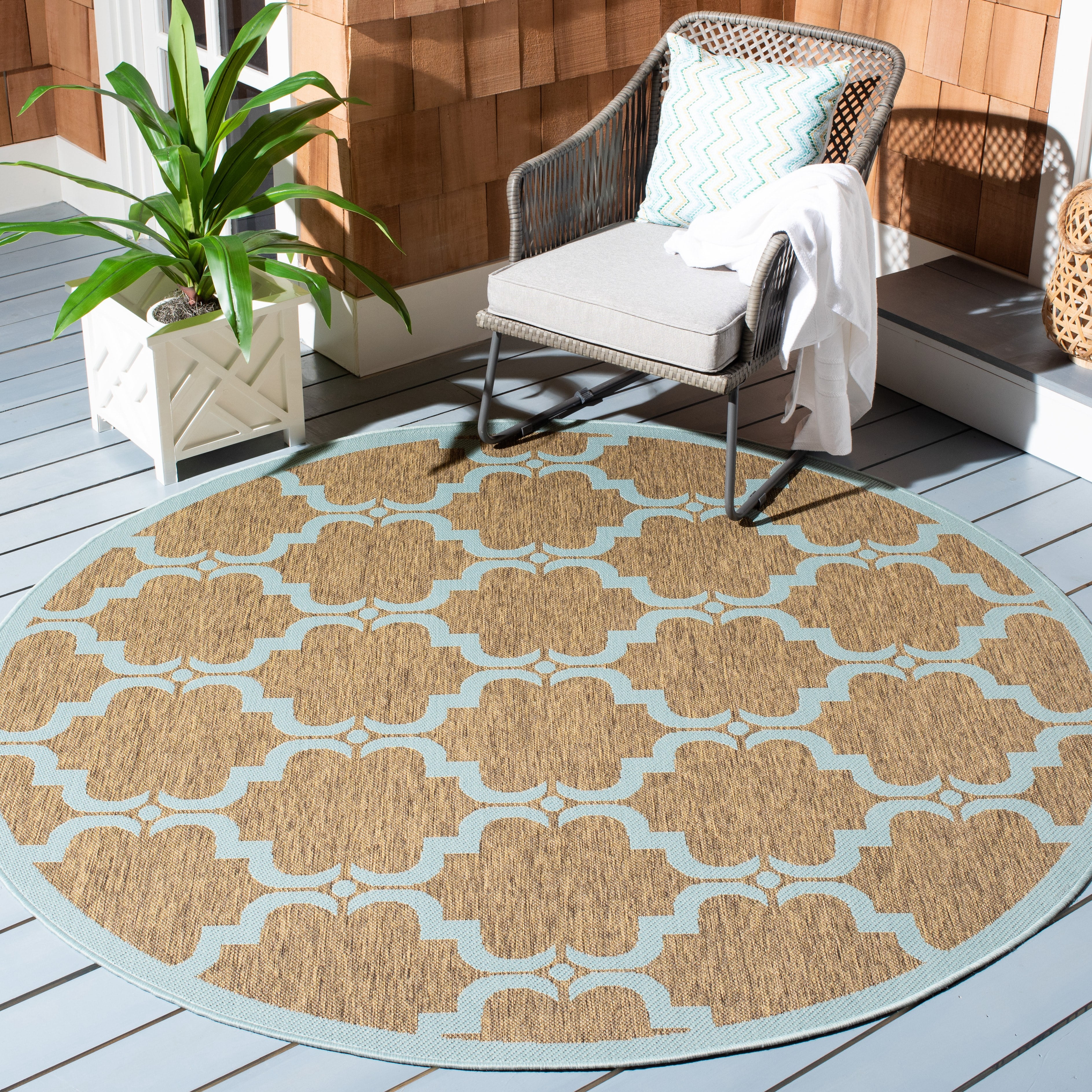 Safavieh Courtyard Estelle Geometric Indoor/Outdoor Area Rug, Brown/Aqua, 6'7" x 6'7" Round