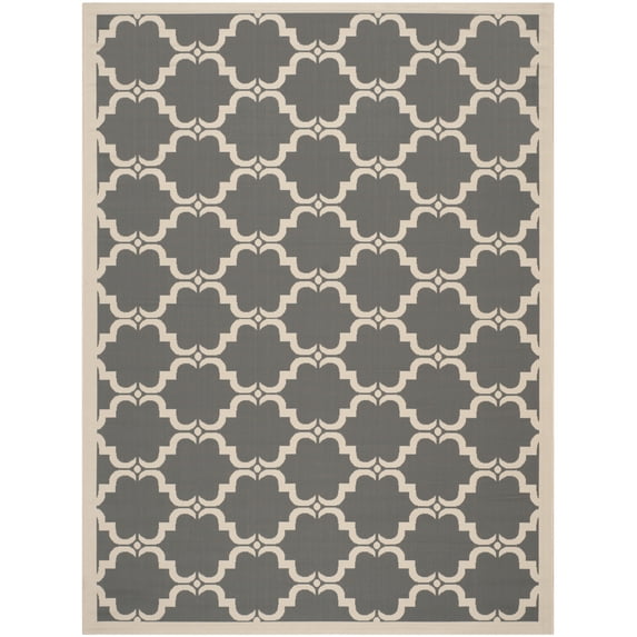 SAFAVIEH Courtyard Estelle Geometric Indoor/Outdoor Area Rug, 6'7" x 9'6", Anthracite/Beige