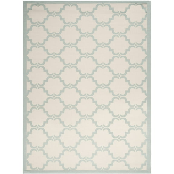 SAFAVIEH Courtyard Estelle Geometric Indoor/Outdoor Area Rug, 6'7" x 9'6", Beige/Aqua