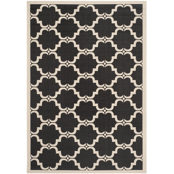 SAFAVIEH Courtyard Estelle Geometric Indoor/Outdoor Area Rug, 6'7" x 9'6", Black/Beige
