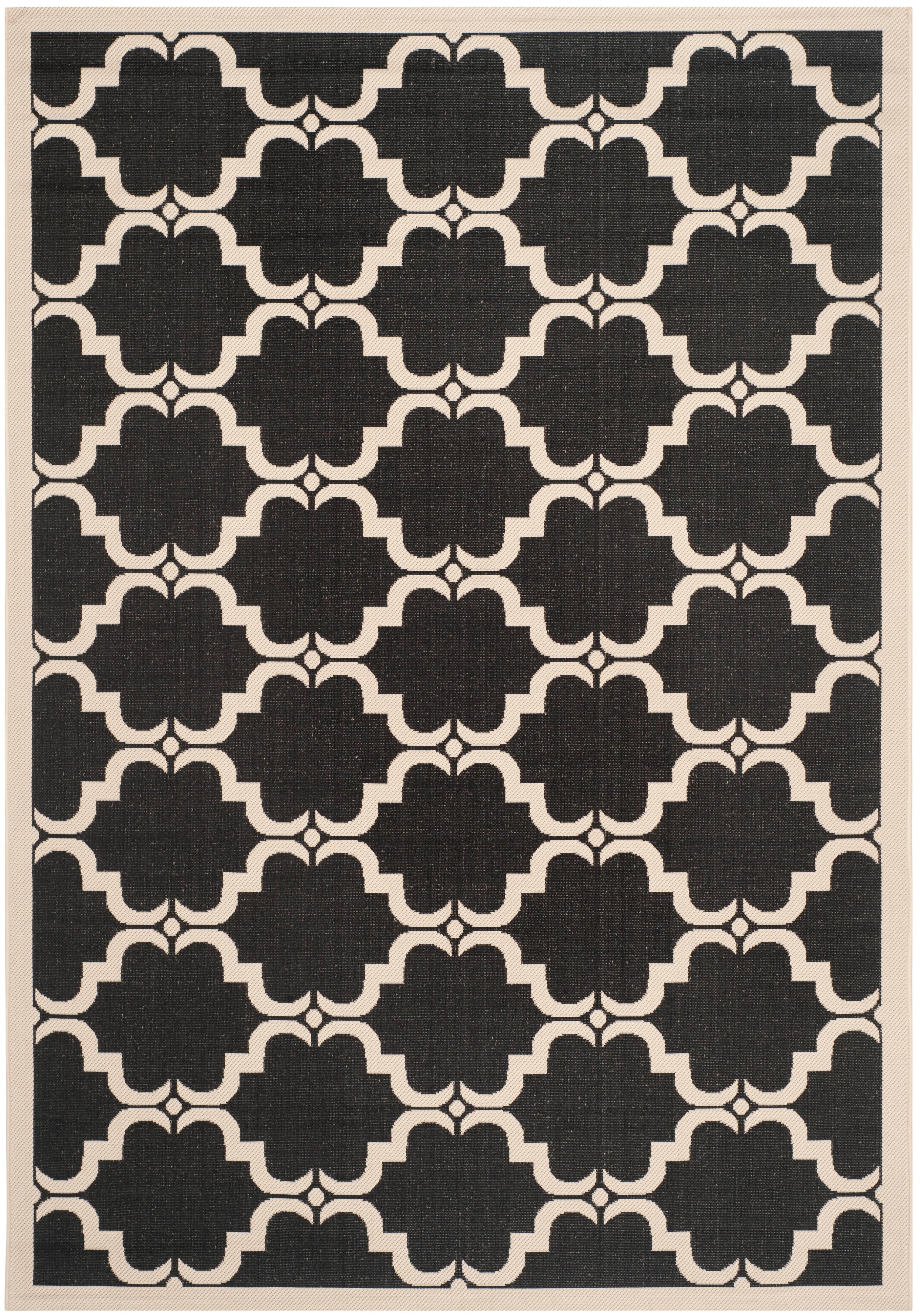 Black and Beige Rectangular Synthetic Indoor/Outdoor Area Rug
