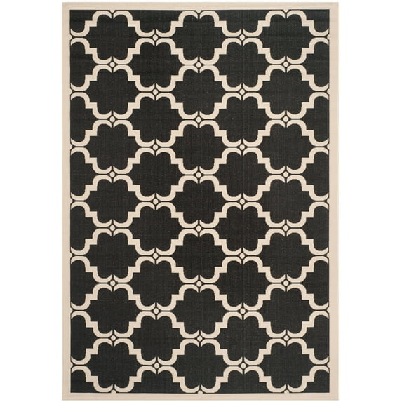 SAFAVIEH Courtyard Estelle Geometric Indoor/Outdoor Area Rug, 6'7" x 9'6", Black/Beige