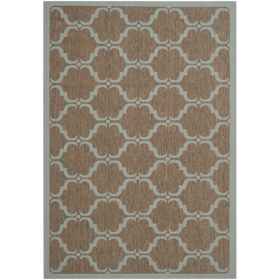 SAFAVIEH Courtyard Estelle Geometric Indoor/Outdoor Area Rug, 6'7" x 9'6", Brown/Aqua