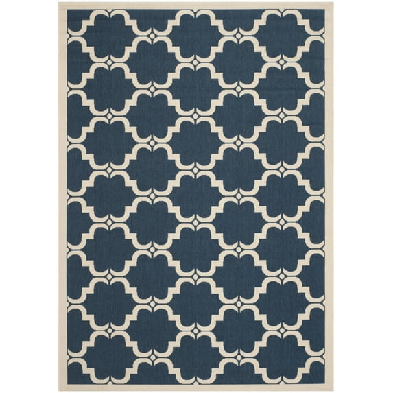 SAFAVIEH Courtyard Estelle Geometric Indoor/Outdoor Area Rug, 6'7" x 9'6", Navy/Beige