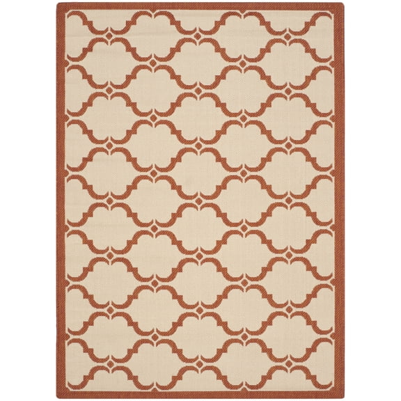 SAFAVIEH Courtyard Estelle Geometric Indoor/Outdoor Area Rug, Beige/Terracotta, 4' x 5'7"