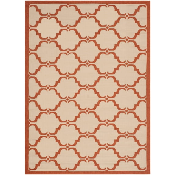 SAFAVIEH Courtyard Estelle Geometric Indoor/Outdoor Area Rug, Beige/Terracotta, 6'7" x 9'6"
