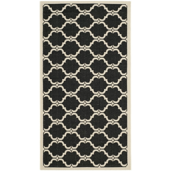 SAFAVIEH Courtyard Estelle Geometric Indoor/Outdoor Area Rug, Black/Beige, 2'7" x 5'