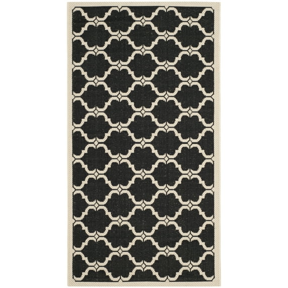 SAFAVIEH Courtyard Estelle Geometric Indoor/Outdoor Area Rug, Black/Beige, 2'7" x 5'