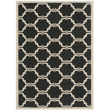 SAFAVIEH Courtyard Estelle Geometric Indoor/Outdoor Area Rug, Black/Beige, 5'3" x 7'7"