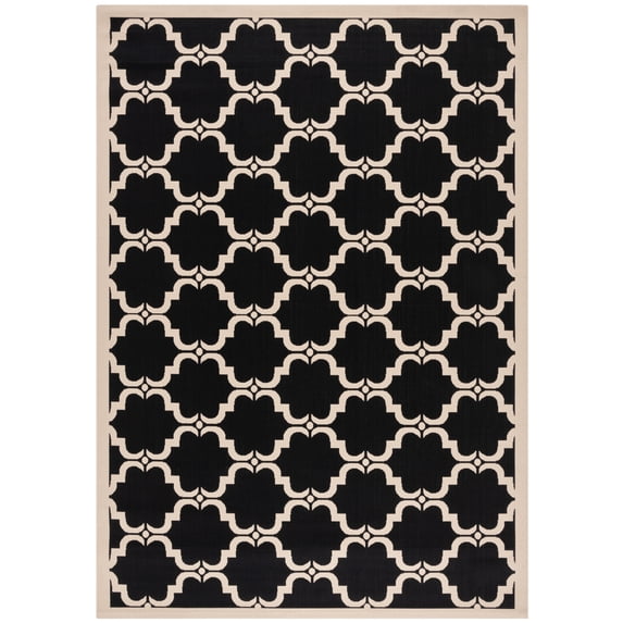SAFAVIEH Courtyard Estelle Geometric Indoor/Outdoor Area Rug, Black/Beige, 8' x 11'