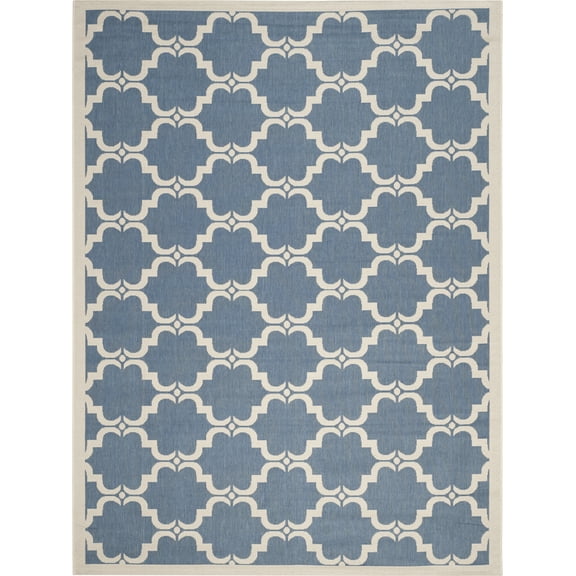 SAFAVIEH Courtyard Estelle Geometric Indoor/Outdoor Area Rug, Blue/Beige, 4' x 5'7"
