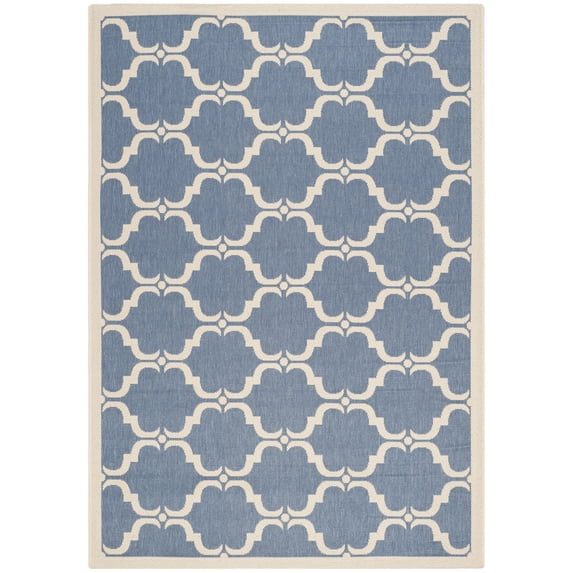 SAFAVIEH Courtyard Estelle Geometric Indoor/Outdoor Area Rug, Blue/Beige, 4' x 5'7"