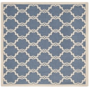 SAFAVIEH Courtyard Estelle Geometric Indoor/Outdoor Area Rug, Blue/Beige, 6'7" x 6'7" Square
