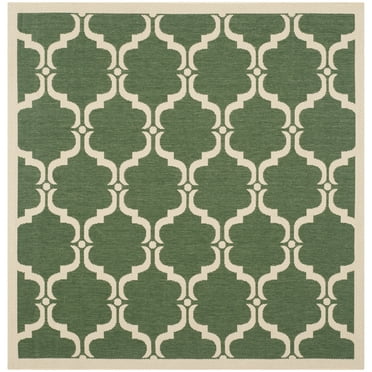 SAFAVIEH Courtyard Estelle Geometric Indoor/Outdoor Area Rug, Dark Green/Beige, 4' x 4' Square