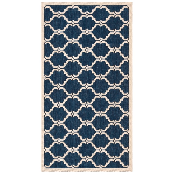 SAFAVIEH Courtyard Estelle Geometric Indoor/Outdoor Area Rug, Navy/Beige, 2'7" x 5'