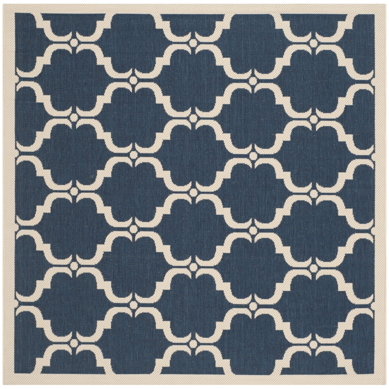 Navy and Beige 5'3" Square Synthetic Easy-Care Outdoor Rug