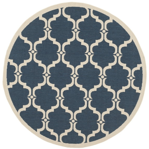 SAFAVIEH Courtyard Estelle Geometric Indoor/Outdoor Area Rug, Navy/Beige, 6'7" x 6'7" Round