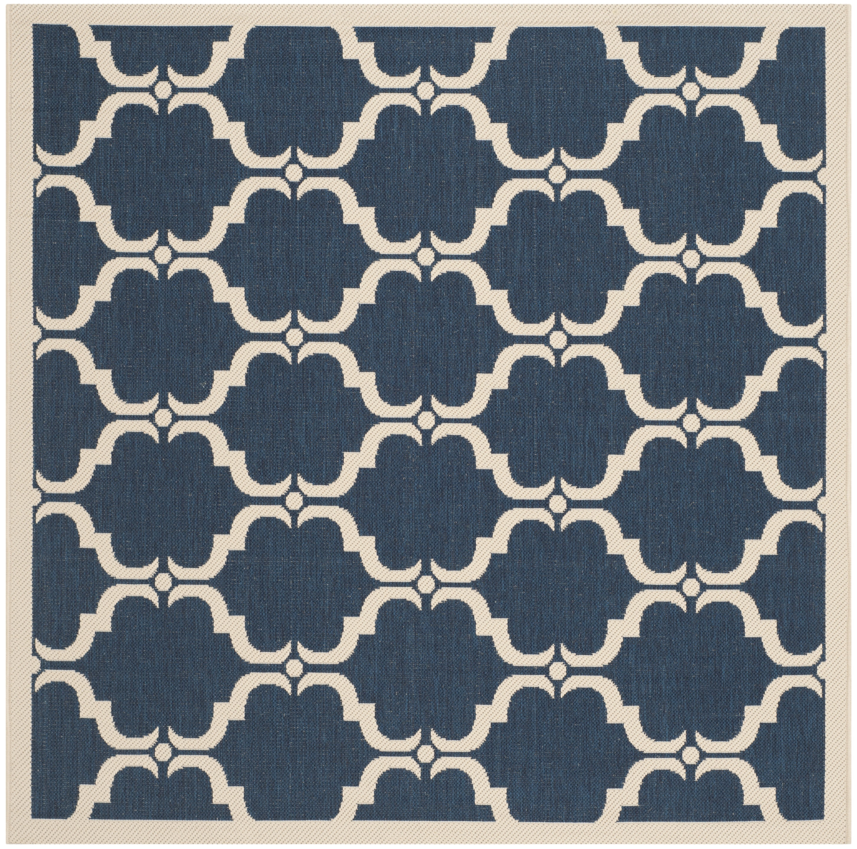 SAFAVIEH Courtyard Estelle Geometric Indoor/Outdoor Area Rug, Navy/Beige, 6'7" x 6'7" Square