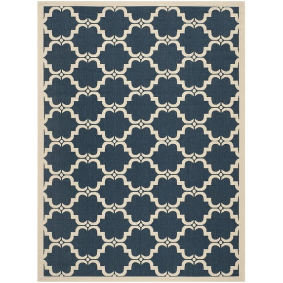 SAFAVIEH Courtyard Estelle Geometric Indoor/Outdoor Area Rug, Navy/Beige, 8' x 11'