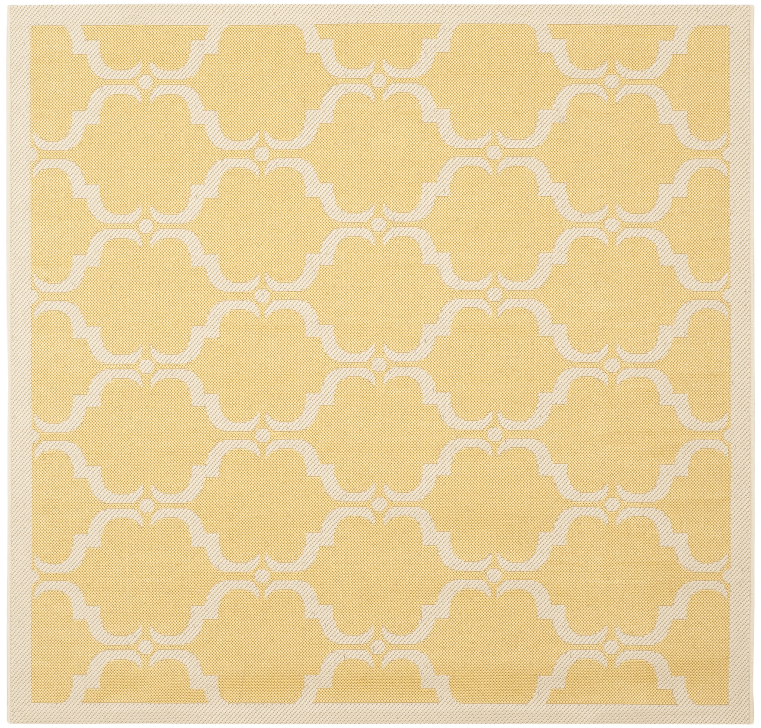 47" Square Yellow Beige Stain-Resistant Synthetic Rug