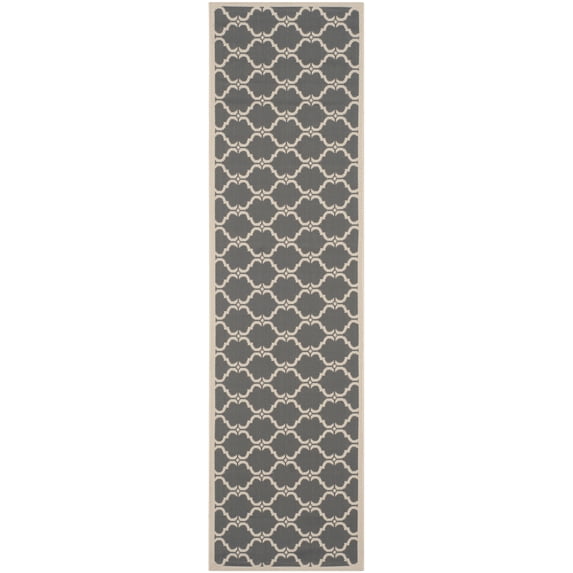 SAFAVIEH Courtyard Estelle Geometric Indoor/Outdoor Runner Rug, 2'3" x 8', Anthracite/Beige