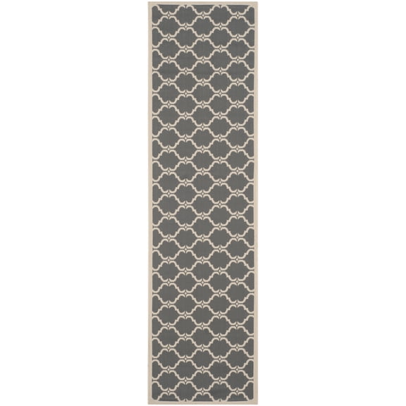 SAFAVIEH Courtyard Estelle Geometric Indoor/Outdoor Runner Rug, 2'3" x 8', Anthracite/Beige