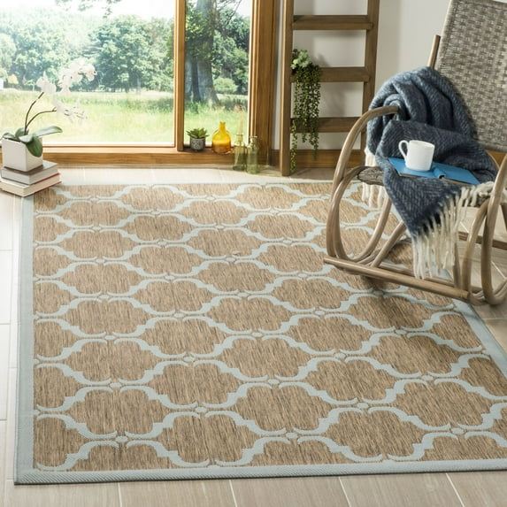 SAFAVIEH Courtyard Estelle Geometric Indoor/Outdoor Runner Rug, 2'3" x 8', Brown/Aqua