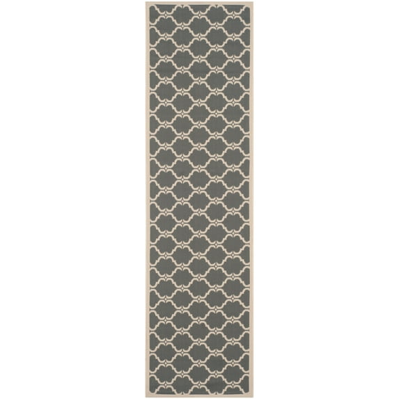 SAFAVIEH Courtyard Estelle Geometric Indoor/Outdoor Runner Rug, Anthracite/Beige, 2'3" x 12'