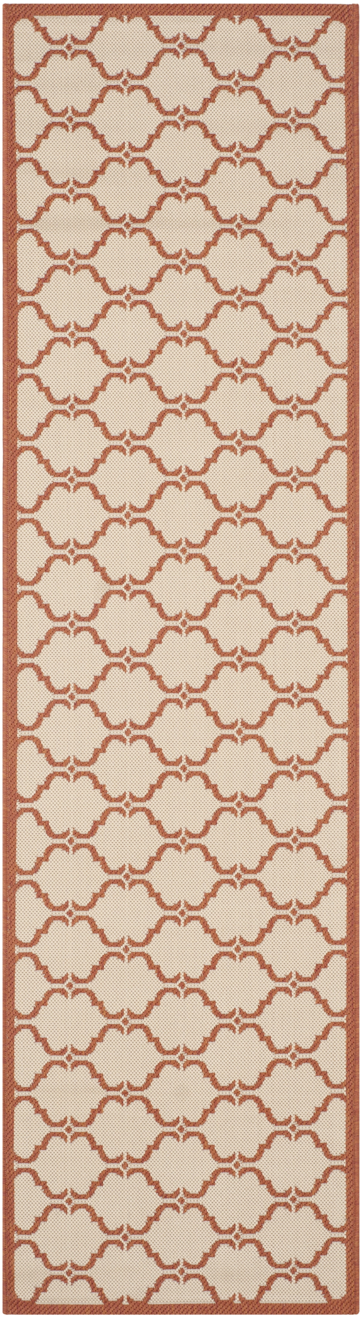 SAFAVIEH Courtyard Estelle Geometric Indoor/Outdoor Runner Rug, Beige/Terracotta, 2'3" x 8'
