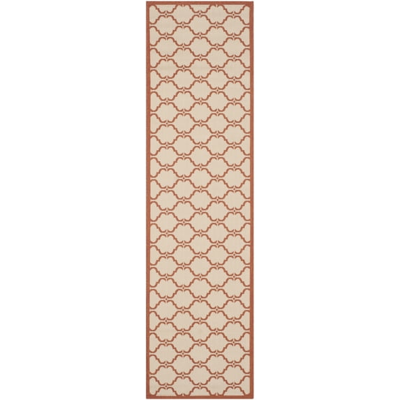 SAFAVIEH Courtyard Estelle Geometric Indoor/Outdoor Runner Rug, Beige/Terracotta, 2'3" x 8'