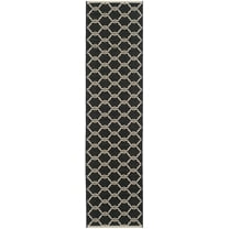 SAFAVIEH Courtyard Estelle Geometric Indoor/Outdoor Runner Rug, Black/Beige, 2'3" x 6'7"