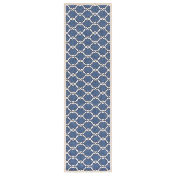 SAFAVIEH Courtyard Estelle Geometric Indoor/Outdoor Runner Rug, Blue/Beige, 2'3" x 10'