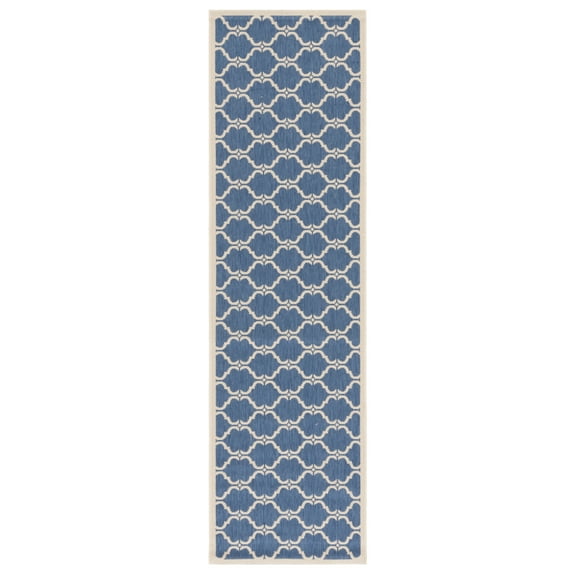 SAFAVIEH Courtyard Estelle Geometric Indoor/Outdoor Runner Rug, Blue/Beige, 2'3" x 6'7"