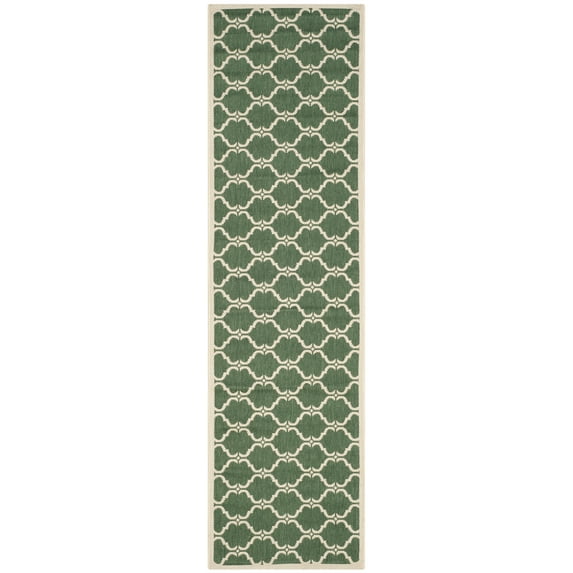 SAFAVIEH Courtyard Estelle Geometric Indoor/Outdoor Runner Rug, Dark Green/Beige, 2'3" x 12'