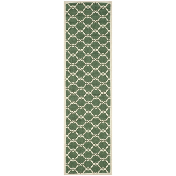 SAFAVIEH Courtyard Estelle Geometric Indoor/Outdoor Runner Rug, Dark Green/Beige, 2'3" x 6'7"