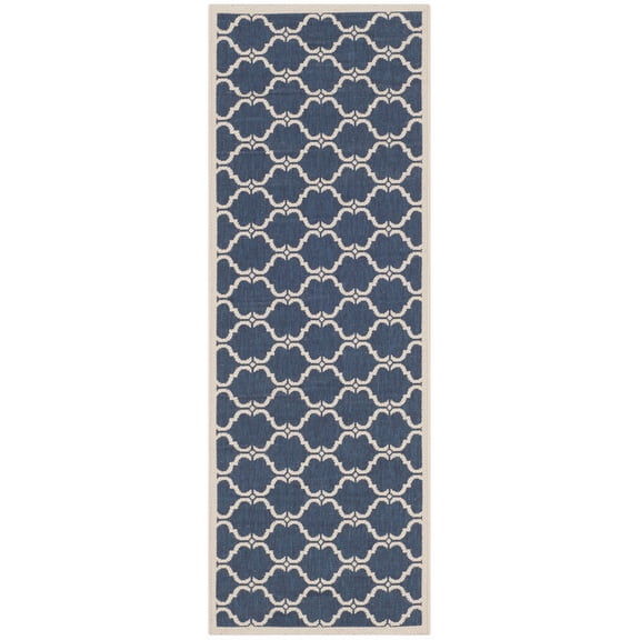 SAFAVIEH Courtyard Estelle Geometric Indoor/Outdoor Runner Rug, Navy/Beige, 2'3" x 6'7"