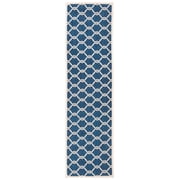 SAFAVIEH Courtyard Estelle Geometric Indoor/Outdoor Runner Rug, Navy/Beige, 2'3" x 8'